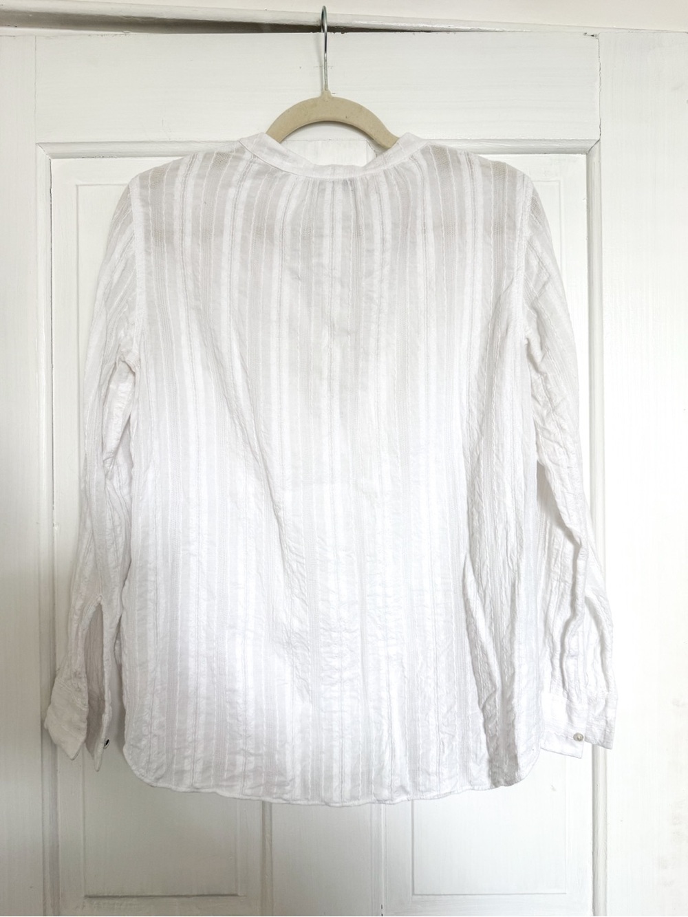 Vince White Shirred Neck Pintuck Stripe Popover Blouse - Picture 9 of 9